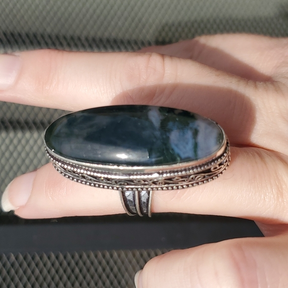 New Huge Moss Agate 925 Silver Statement Ring. - Picture 12 of 16